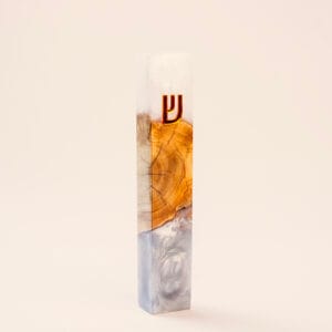 Handmade Wood Epoxy Mezuzah White & Gray Resin Edition