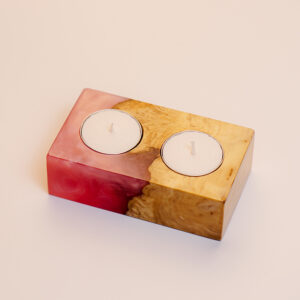 Artisan Wood Epoxy Shabbat Candle Holder – A Modern Judaica Masterpiece