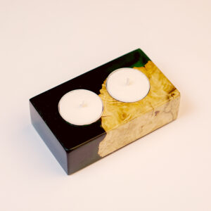 Handmade Wood Shabbat Candle Holder – Elegant Judaica Gift with Epoxy Design