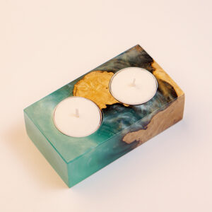 Premium Handmade Shabbat Candle Holder – Natural Wood & Epoxy Fusion